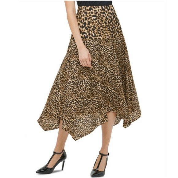 Calvin Klein Leopard Print Asymmetrical Hem Skirt - Picture 1 of 5